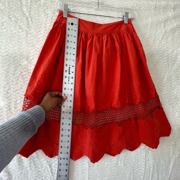 Asos Orange Floral Embroidered Scalloped Hem Boho Cottagecore Midi Skirt Women 6 - Picture 2 of 5
